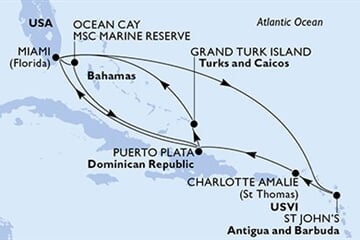 MSC SEASHORE - Amerikai Egyesült Államok, Bahamaszigetek, Dominikai Köztársaság, Turks- és Caicos-szigetek, Antigua és Barbuda, ... (a Miami-ből)