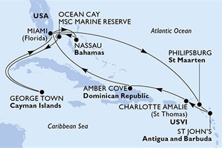 MSC SEASHORE - Amerikai Egyesült Államok, Holland Antillák, Antigua és Barbuda, Amerikai Egyesült Államok, Dominikai Köztársaság, ... (a Miami-ből)