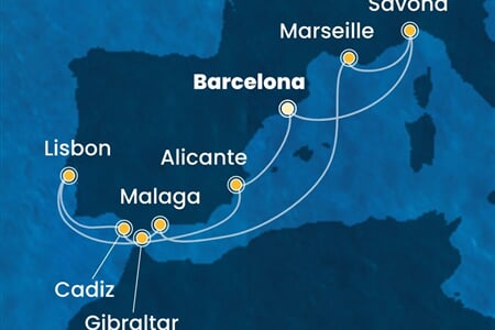 Costa Diadema - Španělsko, Portugalsko, Velká Británie, Francie, Itálie (z Barcelony)