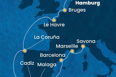 Costa Favolosa - Německo, Belgie, Francie, Španělsko, Itálie (Hamburk)