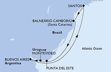 MSC Divina - Brazílie, Uruguay, Argentina (Santos)