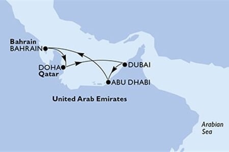 MSC WORLD EUROPA - Egyesült Arab Emirátusok, Bahrein, Katar (az Abu-Dzabi-ből)
