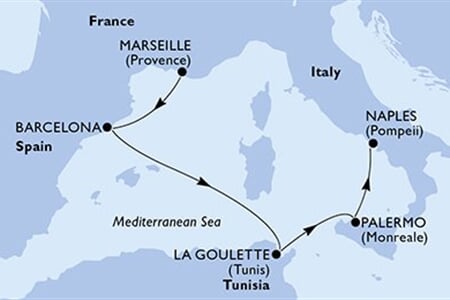 MSC MERAVIGLIA - Franciaország, Spanyolország, Tunézia, Olaszország (a Marseille-ből)
