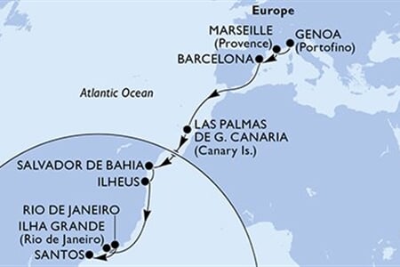 MSC DIVINA - Itálie, Francie, Španělsko, Brazílie (z Janova)