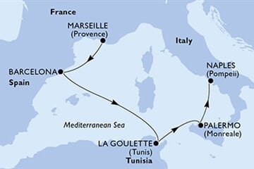 MSC MERAVIGLIA - Francie, Španělsko, Tunisko, Itálie (z Marseille)
