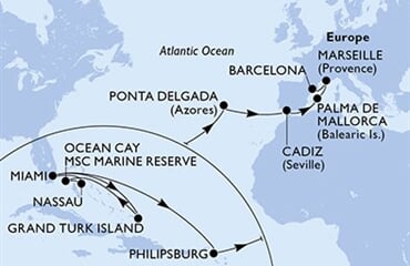 MSC Seashore - USA, Turks a Caicos, Bahamy, Nizozemské Antily, Portugalsko, ... (z Miami)