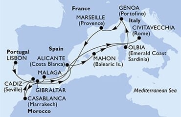 MSC Sinfonia - Portugalsko, Španělsko, Itálie, Francie, Maroko, ... (z Lisabonu)