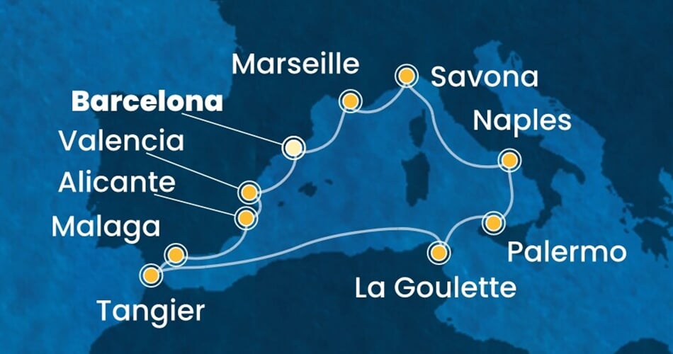 Trasa plavby CPA-BCN12A13