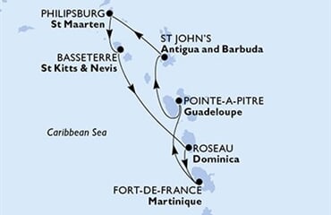 MSC World Europa - Martinik, Guadeloupe, Antigua a Barbuda, Nizozemské Antily, Sv.Kryštof a Nevis, ... (Fort-de-France)