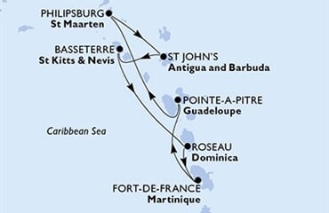 MSC World Europa - Guadeloupe, Nizozemské Antily, Antigua a Barbuda, Sv.Kryštof a Nevis, Dominika, ... (Pointe-a-Pitre)