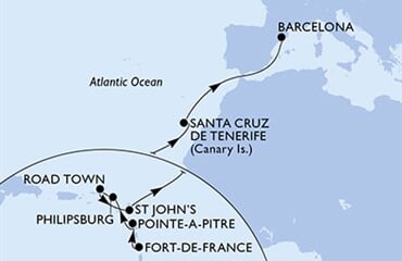 MSC World Europa - Martinik, Guadeloupe, Nizozemské Antily, Panenské o. (britské), Antigua a Barbuda, ... (Fort-de-France)