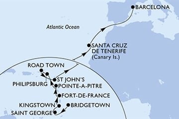MSC World Europa - Barbados, Grenada, Sv.Vincenc a Grenadiny, Martinik, Guadeloupe, ... (Bridgetown)