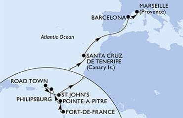MSC World Europa - Martinik, Guadeloupe, Nizozemské Antily, Panenské o. (britské), Antigua a Barbuda, ... (Fort-de-France)