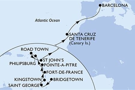 MSC WORLD EUROPA - Barbados, Grenada, Saint Vincentés és Grenadine, Martinique, Guadeloupe, ... (a Bridgetown-ből)