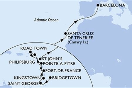 MSC WORLD EUROPA - Barbados, Grenada, Sv.Vincenc a Grenadiny, Martinik, Guadeloupe, ... (Bridgetown)