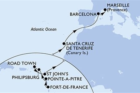 MSC WORLD EUROPA - Martinik, Guadeloupe, Nizozemské Antily, Panenské o. (britské), Antigua a Barbuda, ... (Fort-de-France)