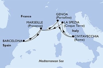 MSC WORLD EUROPA - Spanyolország, Franciaország, Olaszország (a Barcelona-ből)
