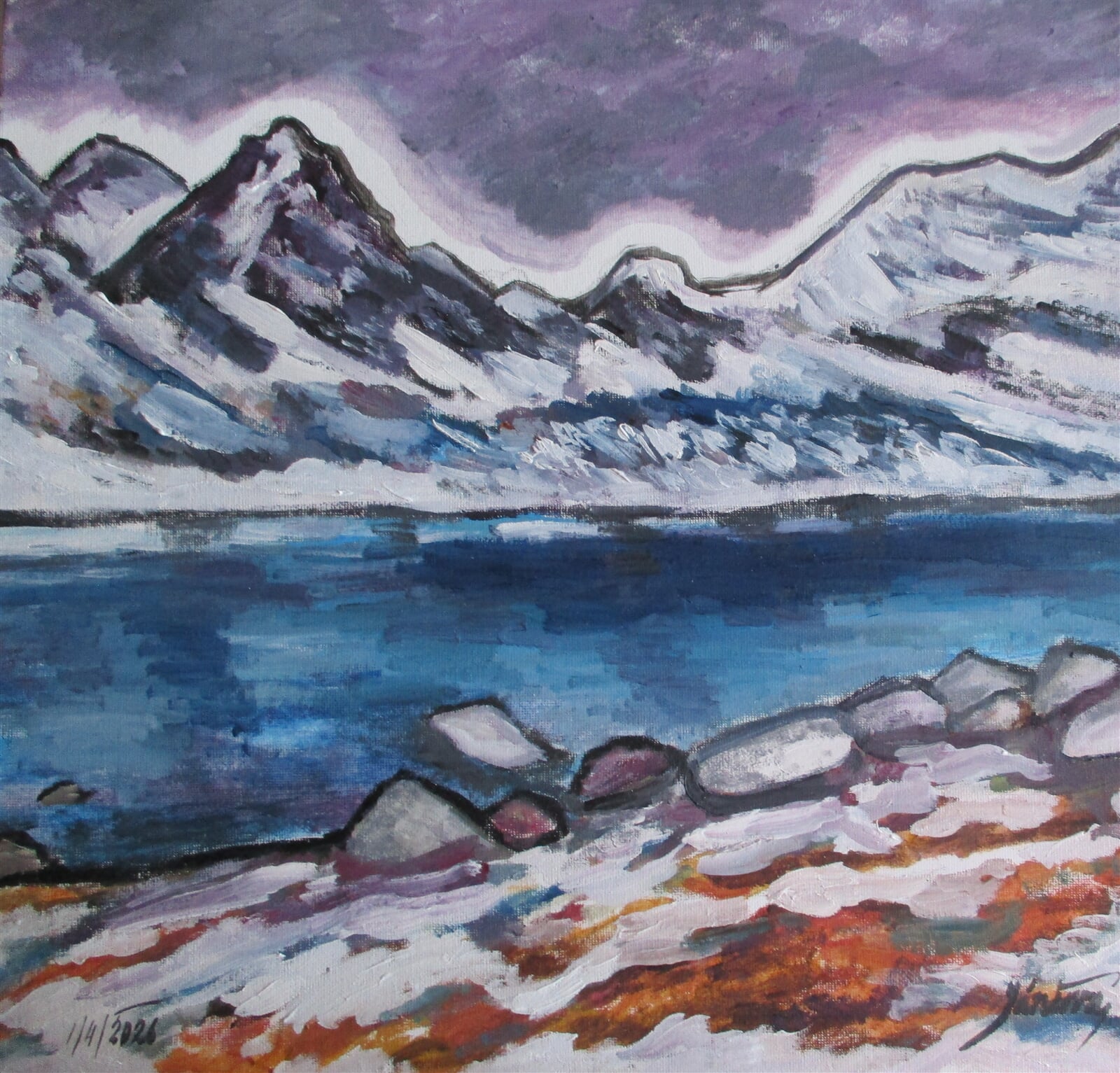 Jaroslava Jáněová: L´adové pleso v Zlomiskovej dolině, Vysoké Tatry, 40 × 40 cm