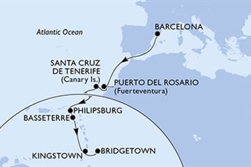 MSC WORLD EUROPA - Spanyolország, Holland Antillák, Saint Kitts és Nevis, Saint Vincentés és Grenadine, Barbados (a Barcelona-ből)
