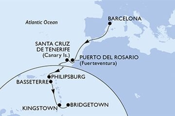 MSC WORLD EUROPA - Španělsko, Nizozemské Antily, Sv.Kryštof a Nevis, Sv.Vincenc a Grenadiny, Barbados (z Barcelony)