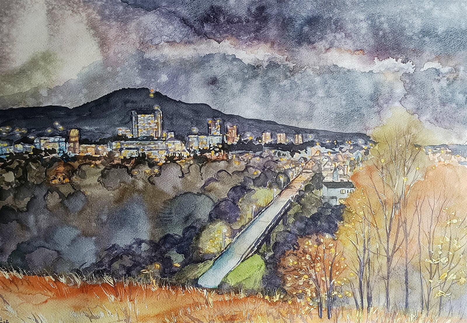 Blažena Niemcová : Noční Třinec, 50 × 70 cm