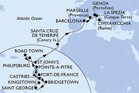 MSC WORLD EUROPA - Martinik, Guadeloupe, Sv.Lucie, Barbados, Grenada, ... (Fort-de-France)