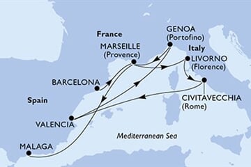 MSC SINFONIA - Spanyolország, Franciaország, Olaszország (a Barcelona-ből)