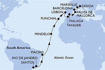 MSC SEAVIEW - Brazílie, Kapverdy, Portugalsko, Maroko, Španělsko, ... (Santos)