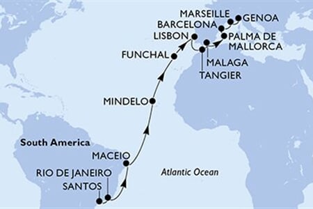 MSC SEAVIEW - Brazílie, Kapverdy, Portugalsko, Maroko, Španělsko, ... (Santos)