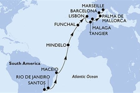 MSC SEAVIEW - Brazílie, Kapverdy, Portugalsko, Maroko, Španělsko, ... (Santos)