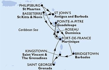 MSC World Europa - Barbados, Sv.Vincenc a Grenadiny, Grenada, Martinik, Guadeloupe, ... (Bridgetown)