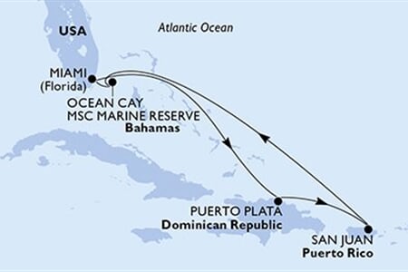MSC WORLD AMERICA - USA, Dominikán.rep., Portoriko, Bahamy (z Miami)