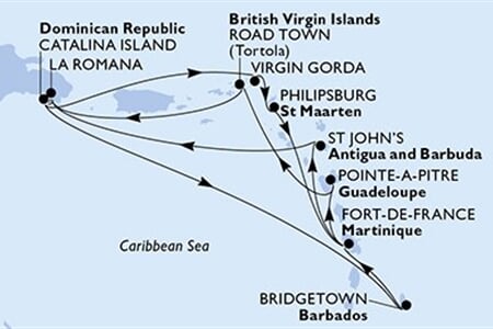 MSC Opera - Dominikán.rep., Barbados, Martinik, Guadeloupe, Panenské o. (britské), ... (z La Romana)