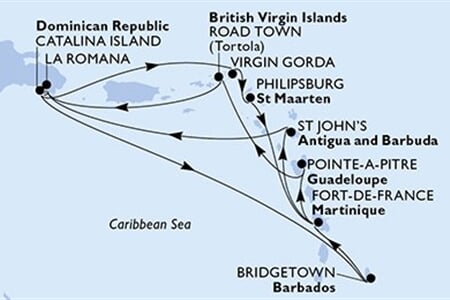 MSC Opera - Dominikán.rep., Panenské o. (britské), Nizozemské Antily, Martinik, Antigua a Barbuda, ... (z La Romana)