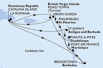 MSC OPERA - Dominikai Köztársaság, Brit Virgin-szigetek, Holland Antillák, Martinique, Antigua és Barbuda, ... (a La Romana-ból)