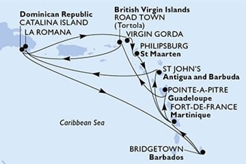 MSC OPERA - Dominikán.rep., Panenské o. (britské), Nizozemské Antily, Martinik, Antigua a Barbuda, ... (z La Romana)
