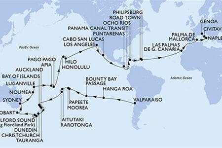 MSC Magnifica - Chile, Pitcairn, Franc. Polynésie, Cookovy o., Nový Zéland, ... (Valparaíso)