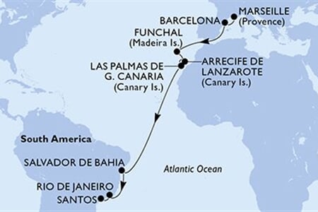 MSC VIRTUOSA - Franciaország, Spanyolország, Portúgalia, Brazília (a Marseille-ből)