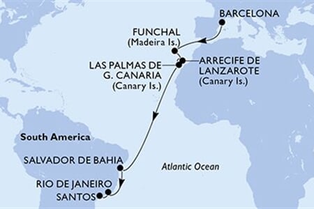 MSC VIRTUOSA - Spanyolország, Portúgalia, Brazília (a Barcelona-ből)