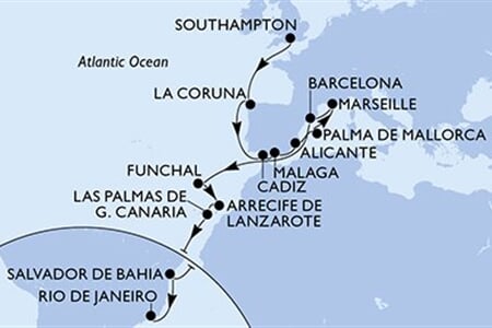 MSC VIRTUOSA - Velká Británie, Španělsko, Francie, Portugalsko, Brazílie (ze Southamptonu)