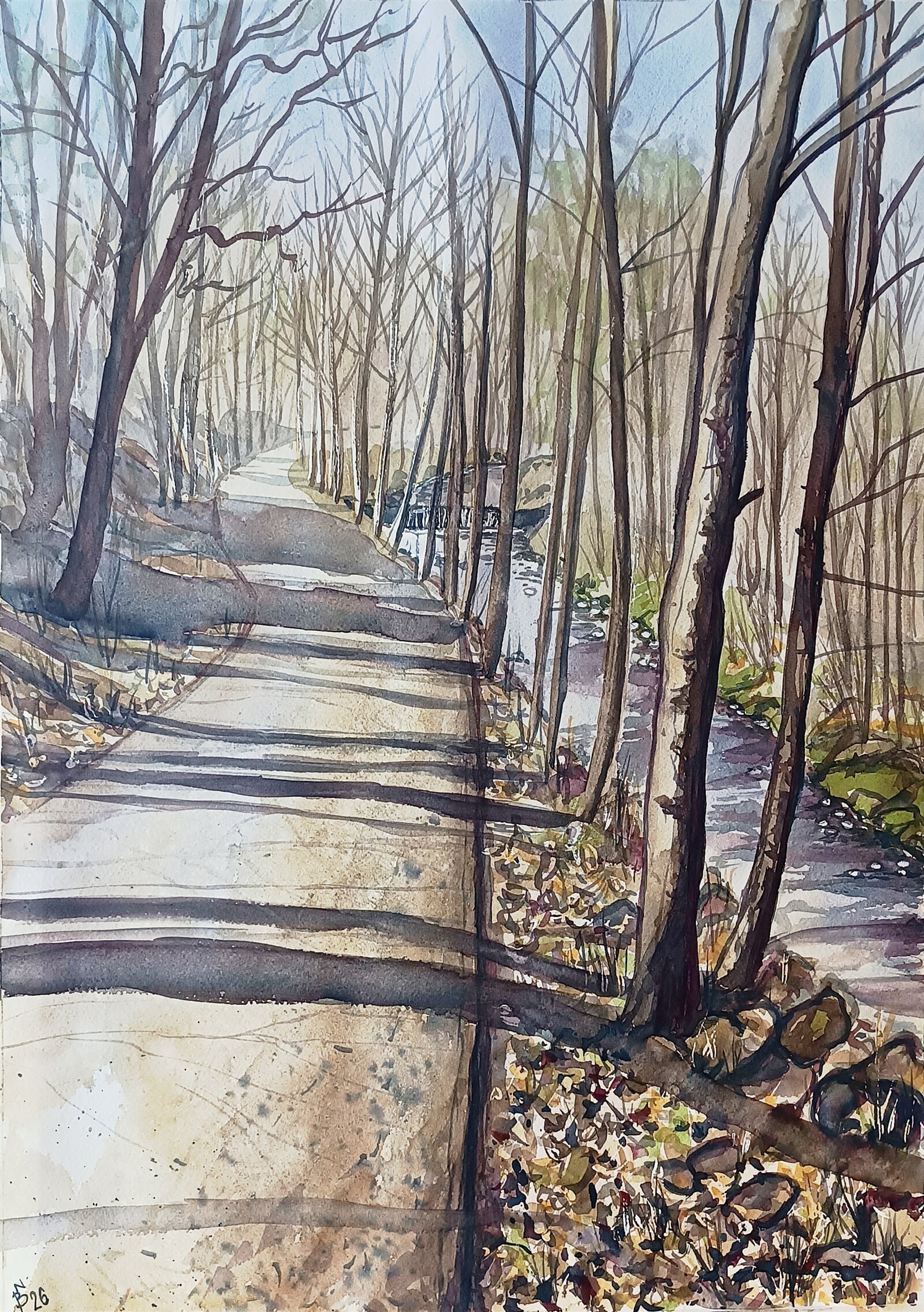 Blažena Niemcová: Jarní procházení se kolem Hluchové, 70 × 50 cm