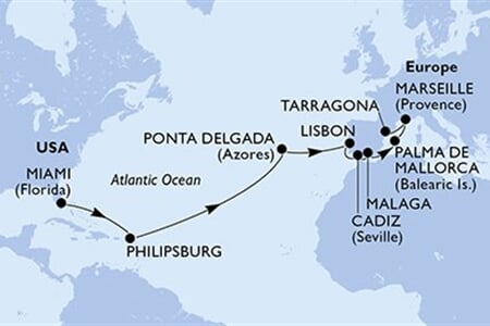 MSC Meraviglia - USA, Nizozemské Antily, Portugalsko, Španělsko, Francie (z Miami)