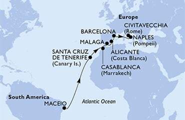 MSC Divina - Brazílie, Španělsko, Maroko, Itálie (Maceio)