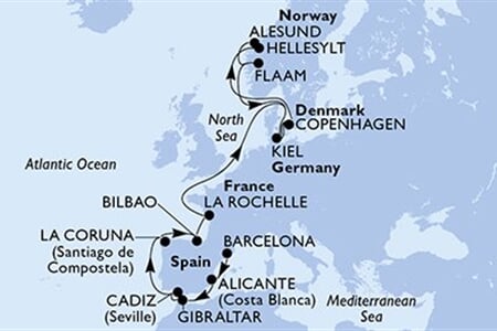 MSC EURIBIA - Španělsko, Gibraltar, Francie, Německo, Dánsko, ... (z Barcelony)