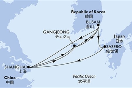 MSC BELLISSIMA - Kína, Dél-Korea, Japán (a Sanghaj-ból)
