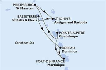 MSC World Europa - Guadeloupe, Nizozemské Antily, Antigua a Barbuda, Sv.Kryštof a Nevis, Dominika, ... (Pointe-a-Pitre)