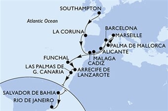 MSC Virtuosa - Velká Británie, Španělsko, Francie, Portugalsko, Brazílie (ze Southamptonu)