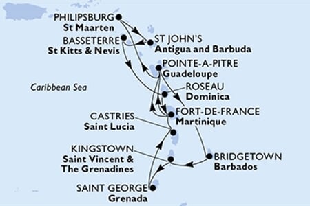 MSC WORLD EUROPA - Martinik, Guadeloupe, Nizozemské Antily, Antigua a Barbuda, Sv.Kryštof a Nevis, ... (Fort-de-France)