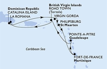 MSC Opera - Martinik, Guadeloupe, Panenské o. (britské), Dominikán.rep., Nizozemské Antily (Fort-de-France)