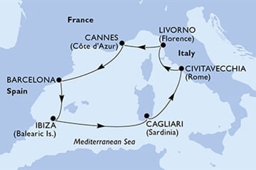 MSC FANTASIA - Olaszország, Franciaország, Spanyolország (a Cagliari-ből)
